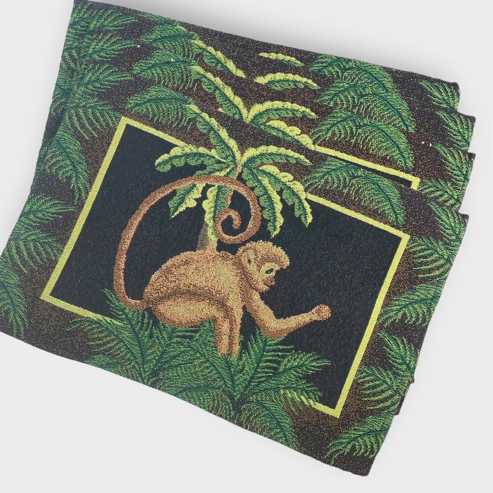 Set of 4 Vintage Place Mats Green Palm Leaves Monkey Novelty Funky Print 17x12"